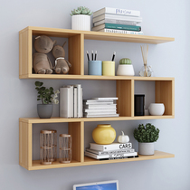 Wall shelf Punch-free creative bookshelf wooden partition Living room sofa decorative wall cabinet Wall wall hanging shelf