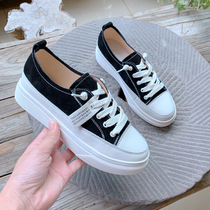 A pedal leather small white shoes womens 2021 New Wild shoes thick-soled canvas shoes board shoes European casual womens shoes