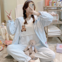 Yuezi clothing autumn and winter cotton postpartum pregnant womens pajamas womens spring and autumn models 10 months 11 air cotton breastfeeding three sets