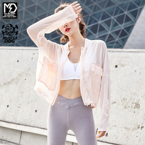 Muscle dog summer thin loose chiffon air conditioning shirt Sports fitness beach sunscreen clothes womens zipper cardigan jacket