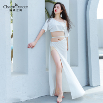 Qingcheng dance new belly dance practice set half high waist hot drill show leg long light luxury Classic practice