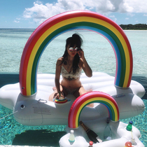 ins Rainbow Island floating bed water floating mat rainbow cloud floating row inflatable water floating toy recliner swimming ring