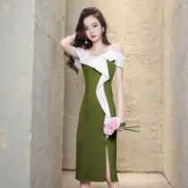 Evening dress Female banquet temperament French can usually wear light luxury niche high-end green high-end dress summer