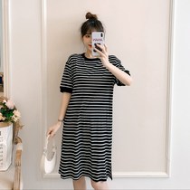 Dream Yizhe cos2021 large size womens summer clothes new fat sister loose thin age age stripe original design