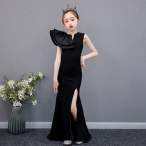 2021 new black girl slim fishtail long sixty-one host catwalk piano performance fashion evening dress