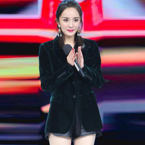 MOLEITAU small blazer women 2021 autumn and winter New gold velvet long vintage fashion suit