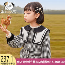 Girls chevron coat 2021 autumn dress new foreign baby collar childrens coat big boy bubble sleeve long sleeve