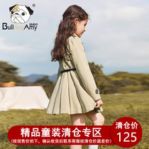 Girls windbreaker 2021 spring new large childrens childrens British wind double-breasted lapel jacket spring and autumn medium and long section