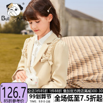 Girls Art small suit 2021 autumn new foreign style bow childrens coat in the big child casual Joker long sleeve