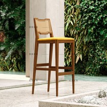 New Chinese solid wood bar chair designer creative rattan high chair reception home bar chair high chair
