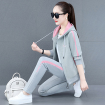 Sports casual suit Women upscale new cotton spring Korean version Fashion Lianhood Skinny Sweatshirt Woman Three Sets