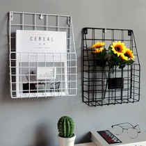 Creative simple wrought iron grid book and newspaper rack Home wall decoration Wall magazine magazine storage bookshelf
