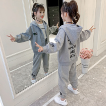 Girls spring clothing suit 2022 new fall Lianhood sports clothes for childrens fashionable children Spring and autumn two sets
