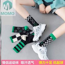 Black and white chess personality girl high tube sports South Korea Net red grid socks checkerboard socks wear middle tube
