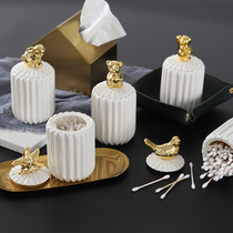 Nordic simple cotton swab jar with lid storage box ceramic bathroom toothpick can table top decoration utensils storage jar ornaments