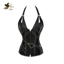 Special size European and American Palace 4 steel steampunk leather corset belt hanging neck body shaping suit