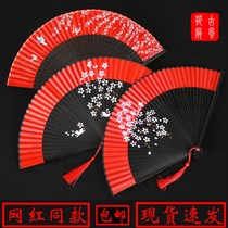 Ancient fan big red women's hand-painted fan folding fan Chinese style ancient style classical folding fan can dance fan
