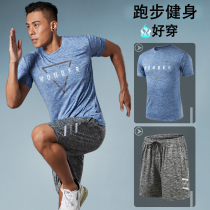 Sports suit mens summer running short-sleeved shorts loose fitness quick-drying clothes night running equipment football basketball training