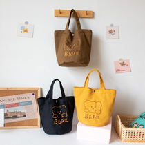 New Embroidered Canvas Hand bag Womens Bag Japanese Student with Rice Bag Round Lunchbox Bucket Bucket Bag