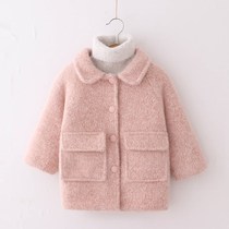 Girl autumn winter clothes 2021 New Girl tweed coat childrens wool twine mink foreign style coat