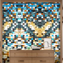 Post-modern style custom solid wood mosaic puzzle background wall cut painting mosaic porch living room sofa decoration painting