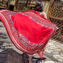 Outdoor sunscreen dress veil seaside tourism UV protection women long shawl summer beach chiffon thin scarf