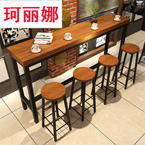 Love castle Wrought iron solid wood bar table against the wall Retro bar high foot table Wrought iron milk tea shop restaurant bar chief