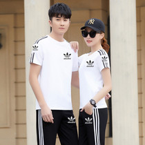 Adida summer short-sleeved trousers sports suit Mens and womens round-neck T-shirt running casual clothes two-piece set
