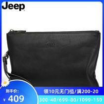 Jeep Mens Handbag Genuine Leather Large Capacity Business Hand Grab Bag Letter Enveloping Mobile Phone Bag Pure Cow Leather Casual Little Clip Bag