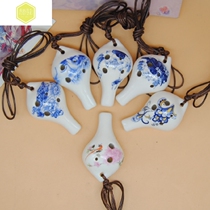 Jingdezhen Ocarina students 6 holes learning to have lanyard to send music medium small small blue and white porcelain flute children gifts