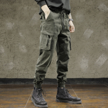 Functional wind overalls mens autumn and winter casual pants Tide brand ins loose leg pants mens wild Army Green