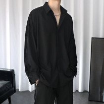 Autumn shirt mens long sleeve black trend senior sense mens loose casual top Ruffian White hanging shirt