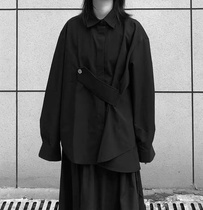 GARBASTES MOUNTAIN MOTO Dark Black Wind Original Slanted Sheet Buttoned Long Sleeve Blouse Blouse Blouse Blouse for men and women button small crowdwave