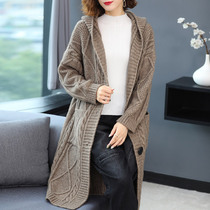 Large size ladies sweater jacket women spring and autumn 2021 New loose hooded knitted cardigan long outside