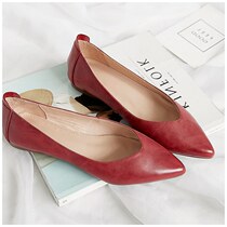 Single shoes womens spring and summer autumn 2021 New pointed one pedal shallow soft leather milk shoes red flat shoes