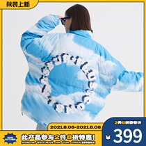 Silk uncle CHAOSHE ICONSLAB joint SSUR PLUS blue sky and white clouds star circle down jacket mens and womens thickened jacket