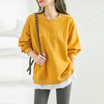 Korean version of loose lazy fake two sweater women 2021 autumn new womens Joker slim coat tide
