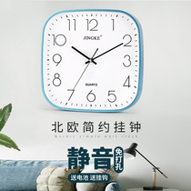 Jingke modern simple square wall clock living room fashion quartz clock Nordic home silent bedroom wall clock