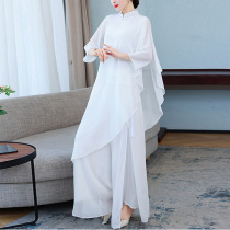 Hanfu Chinese style Zen womens tea clothing Zen clothing retro Tang costume improved chiffon dress shawl two-piece set