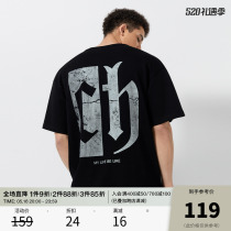 Chinism CH behind printing short sleeve T - shirt mens tide high street loose and pure cotton summer boys half sleeve