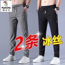 Woodpecker Summer Ice Wire Leisure Pants Men Direct Stretch Thin Sports Groups Breakthrough Summer Men Pants