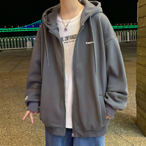 Sweatshirt men hood design sense niche ins Hong Kong style cardigan loose jacket couple tide brand fat size dress