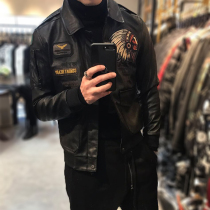 Mens leather clothing slim Korean version of handsome puleather jacket men plus cotton thickened locomotive pilot imitation leather trend jacket