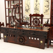 Old boat wood tea table and chair combination simple living room Chinese tea table kung fu small tea table solid wood tea table one set