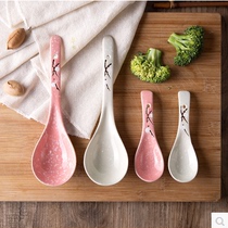 Household underglaze color Japanese retro spoon Ceramic long handle soup spoon Spoon spoon Large porridge spoon Kitchen tableware