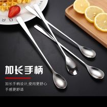 Long handle spoon thickened stainless steel seasoning spoon Mixing spoon Ice spoon Milk tea round spoon Coffee spoon Kitchen seasoning spoon