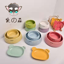 South Korea BD Ceramic Pet Dog Bowl flying saucer with trapezoidal Bridge dog matte with the same glaze Lower colour food basin