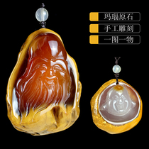 Natural original stone agate hand piece male birthday Star Wealth God Buddha Gong carved figure women with Jade play pieces