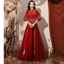 Chinese toast service bride cover arm wedding dress female back wine red show coat 2021 new autumn and winter