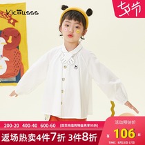 Marushe childrens clothing 2021 autumn western style white shirt girls pure cotton childrens new simple long-sleeved shirt top fairy